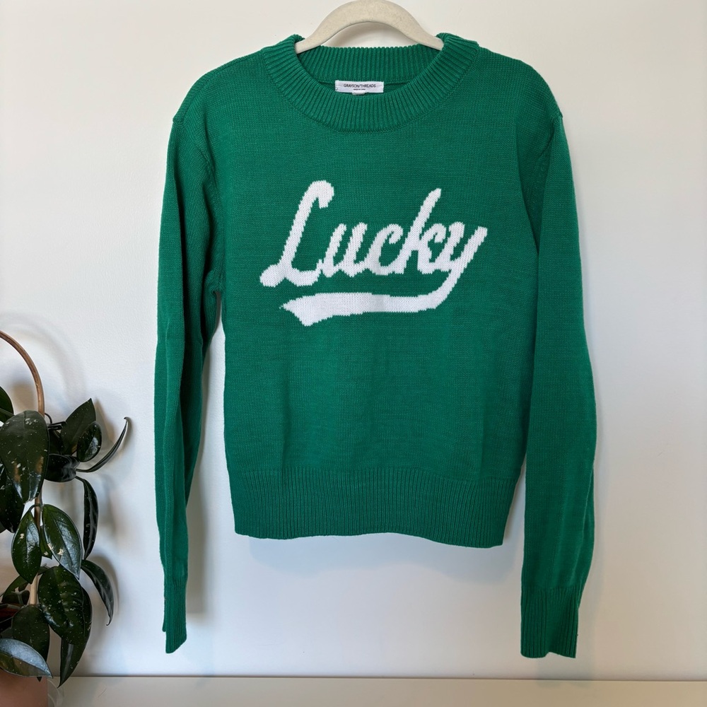 Grayson Threads Lucky Graphic Crewneck Sweater Green | Size M | - Picture 2 of 5